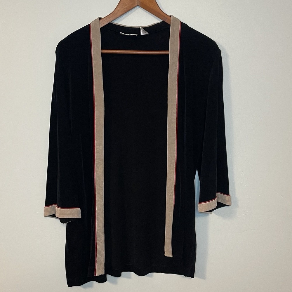 Chico's Travelers Open Cardigan Womens 1 Black Contrasting Trim Slinky Knit